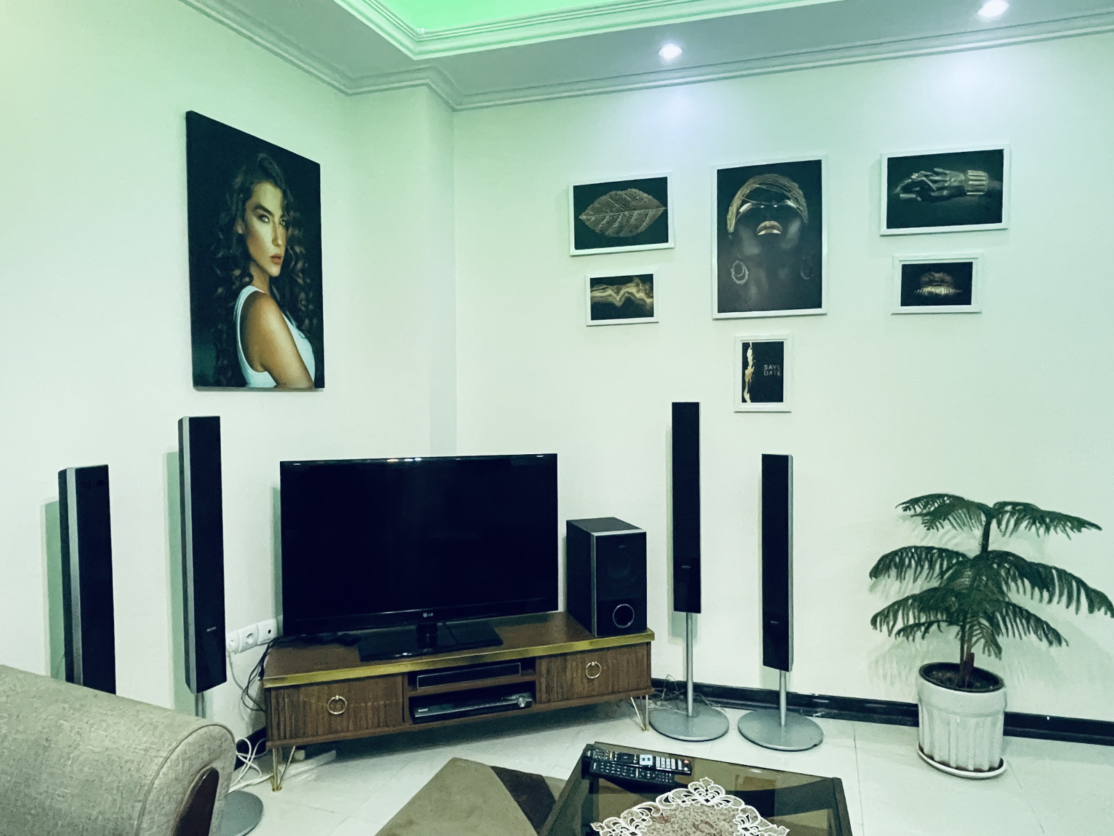 اتاق پذیرایی تلویزیون و سیستم صوتی