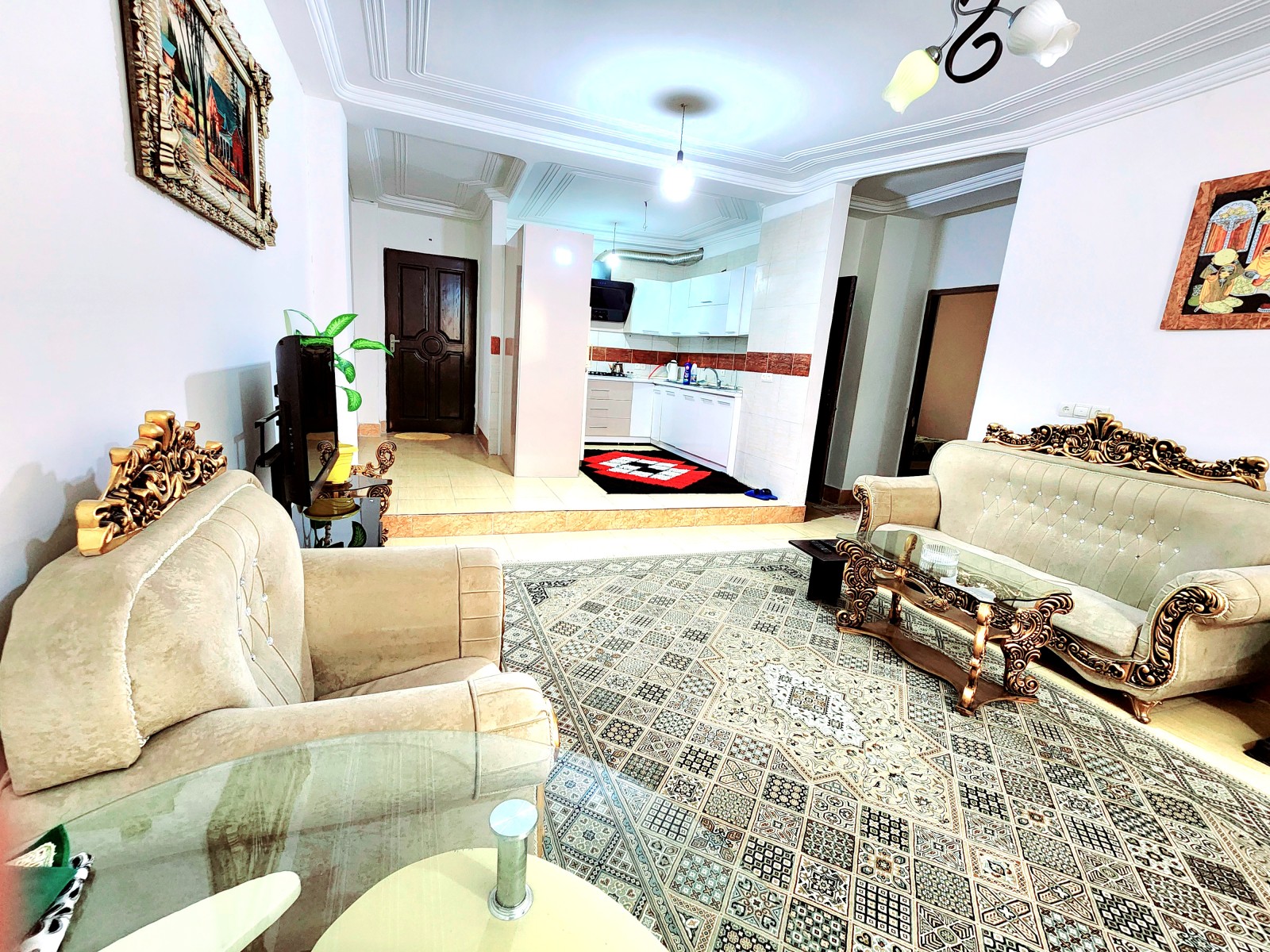 نمای درب ورودی و اشپزخانه نمای درب ورودی و اشپزخانه