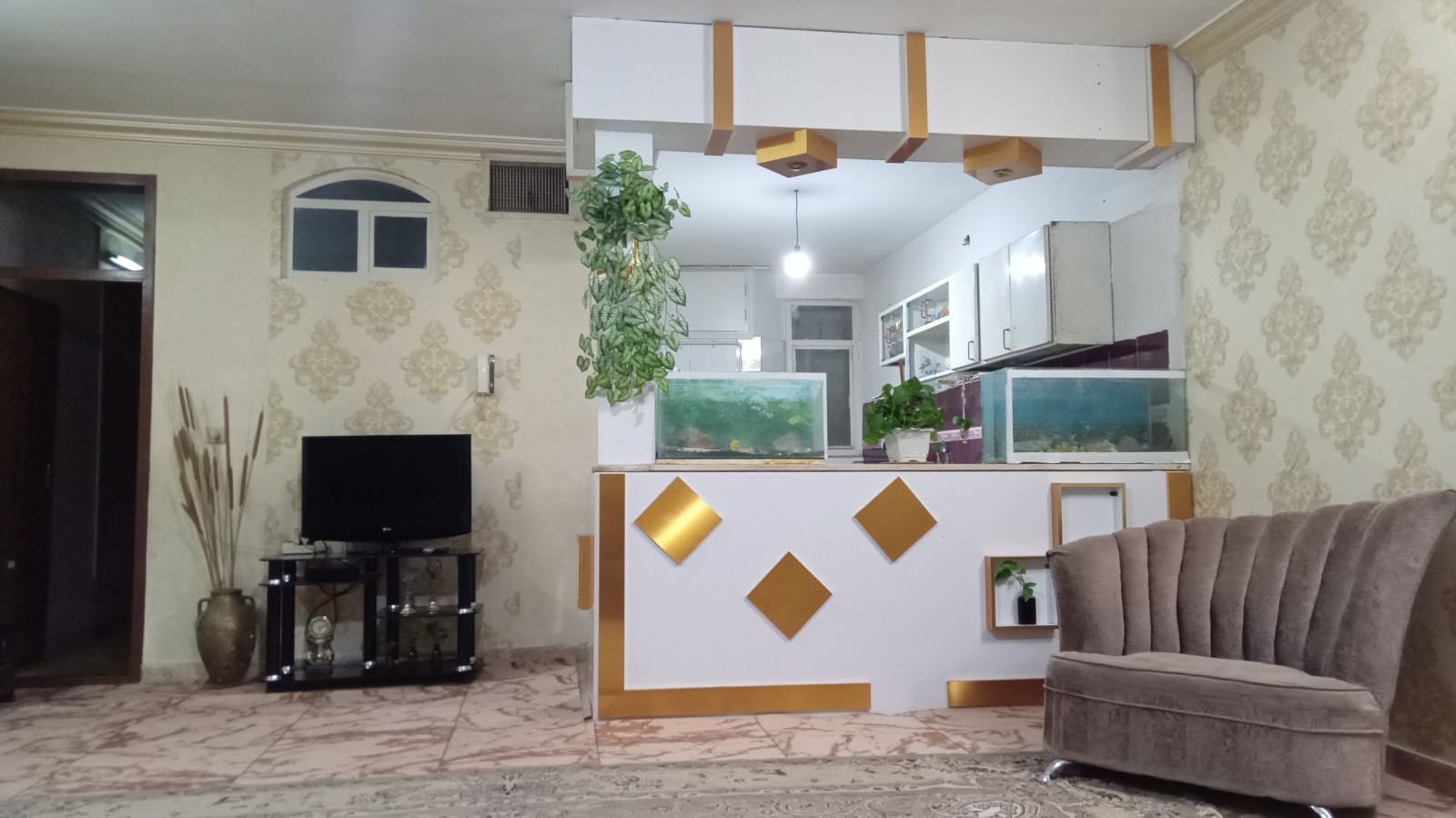 اتاق پذیرایی و آشپزخانه